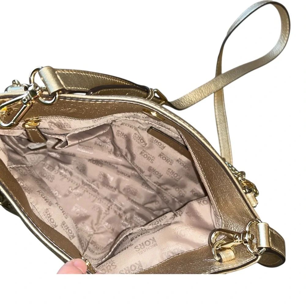 Michael Kors Gold and Beige Handbag